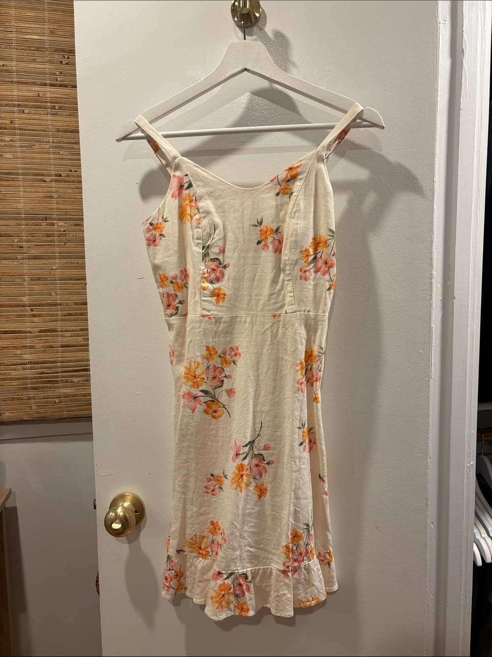 Old Navy Cream Midi Dress with Orange and Pink Floral Print